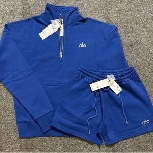 ALO Yoga Bright Blue Zip Jacket and Short Set